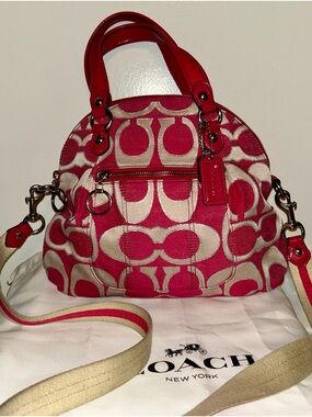 COACH POPPY SIGNATURE LUREX C OUTLINE SATCHEL BAG in PINK.  Vintage!